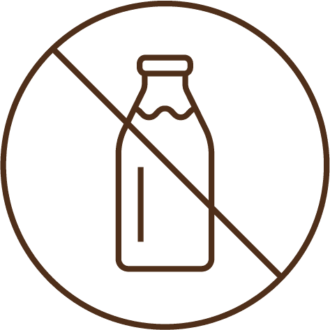 Crossed out milk jug icon inside a circle in brown