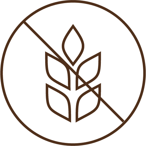 Crossed out wheat icon inside a circle in brown