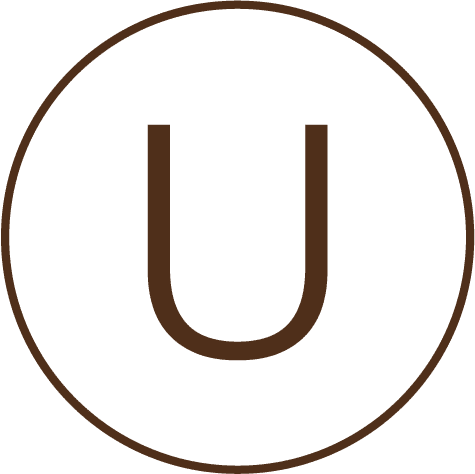 Kosher "O U" icon inside a circle in brown