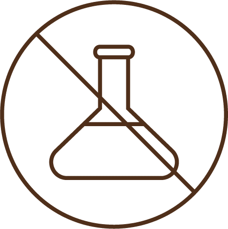 Crossed out beaker icon inside a circle in brown